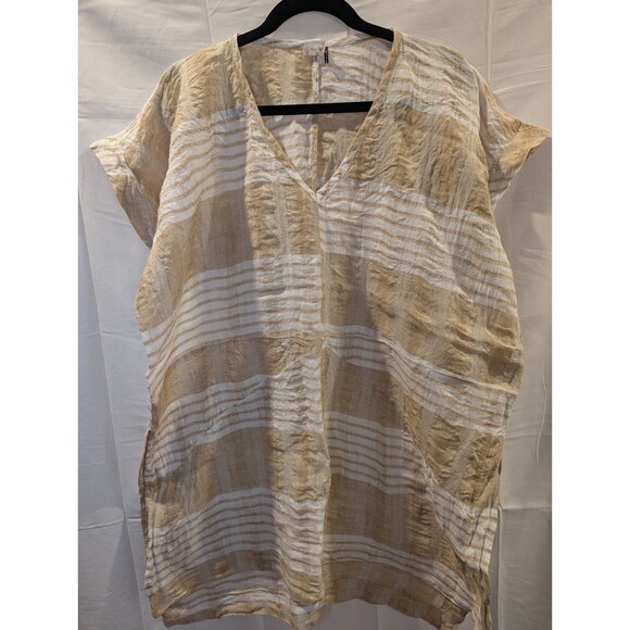 Anthropologie Akemi + Kin 100% Linen Tunic Oversized Coverup Sleeve Striped Sz M - Picture 7 of 10